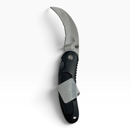 23111 - Black Serrated Folding Knife with Secure Pocket Clip – 4" Closed, 7.5" Overall Length  |85|