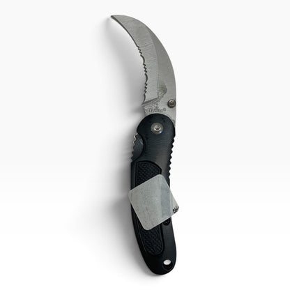 23111 - Black Serrated Folding Knife with Secure Pocket Clip – 4" Closed, 7.5" Overall Length  |85|