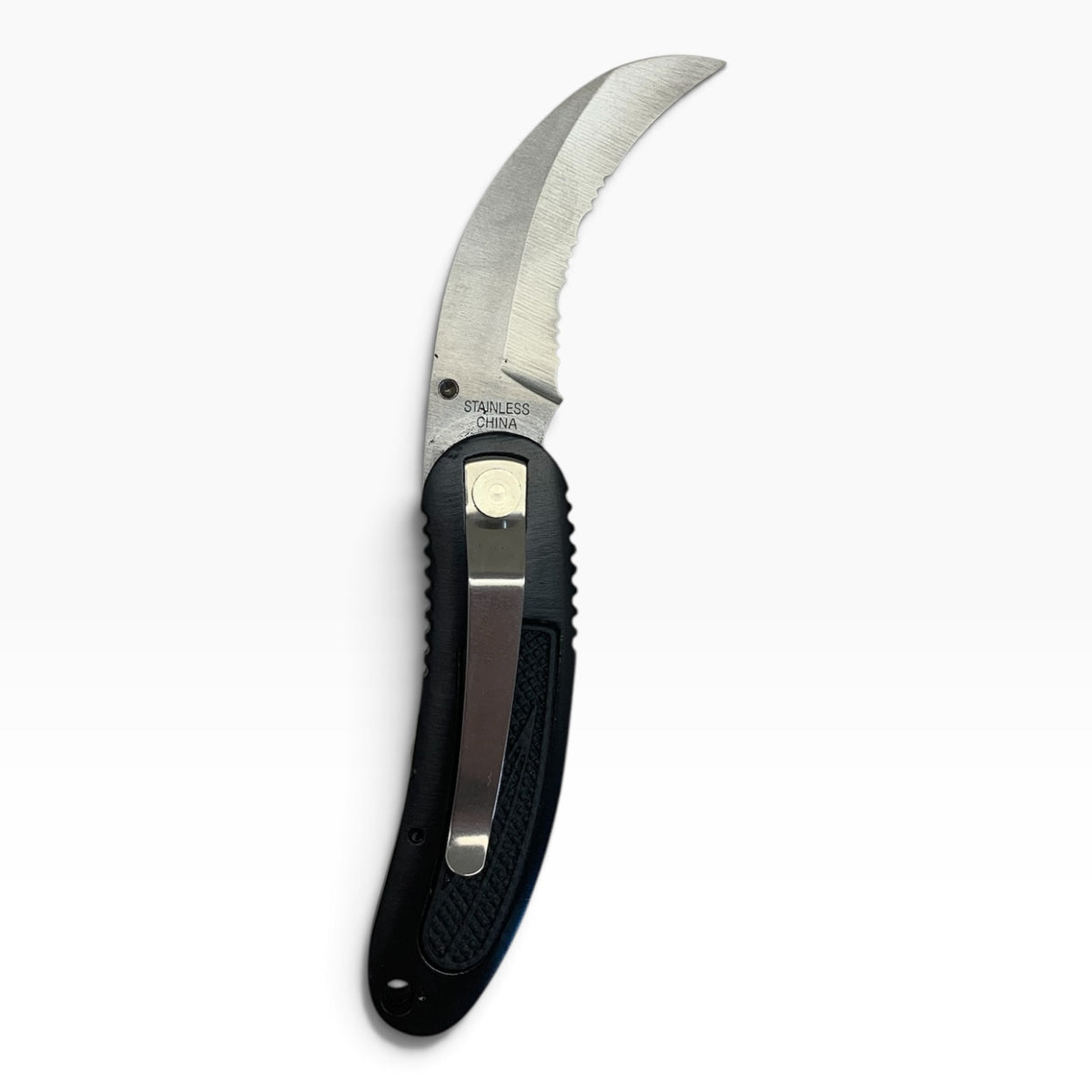 23111 - Black Serrated Folding Knife with Secure Pocket Clip – 4" Closed, 7.5" Overall Length  |85|