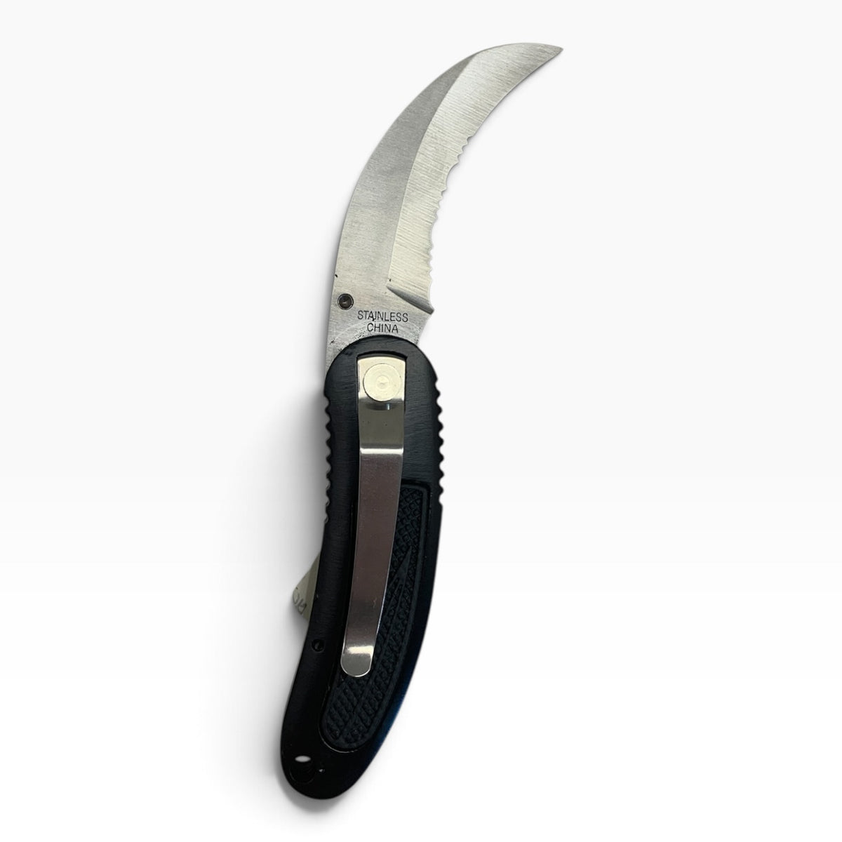 23111 - Black Serrated Folding Knife with Secure Pocket Clip – 4" Closed, 7.5" Overall Length  |85|