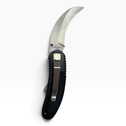 23111 - Black Serrated Folding Knife with Secure Pocket Clip – 4" Closed, 7.5" Overall Length  |85|