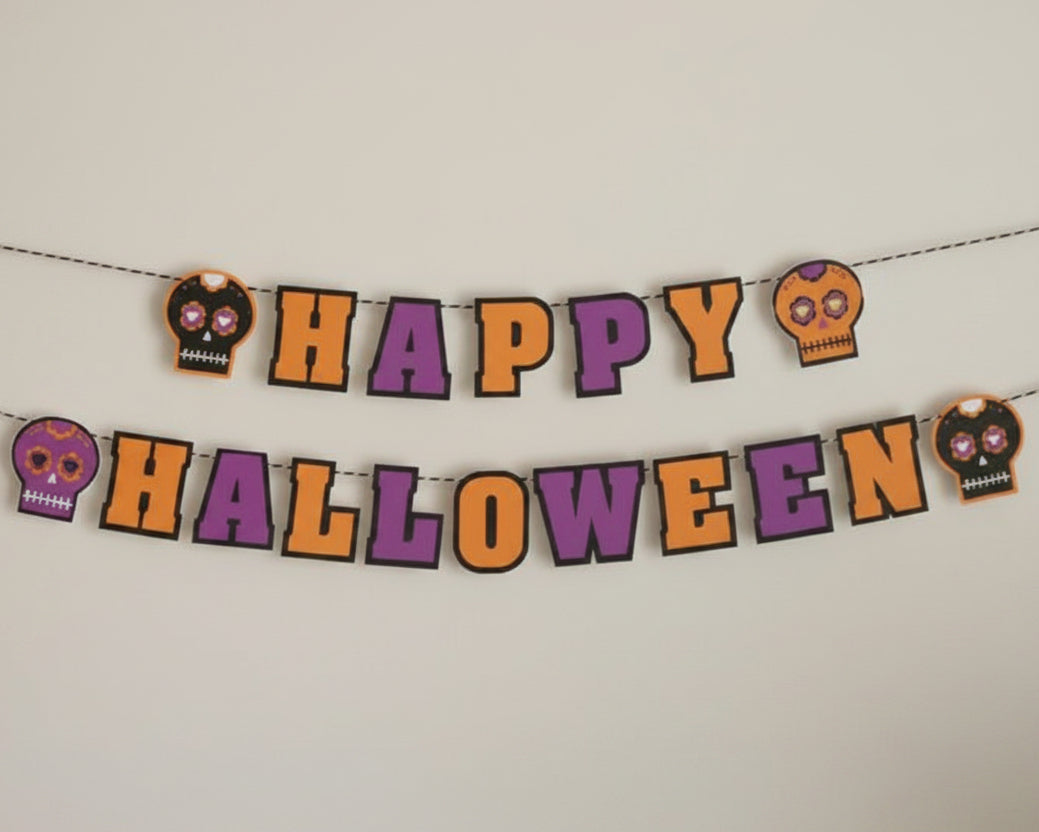 27127 - 5" Happy Halloween Glitter Skull Banner |3-23|