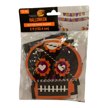 27127 - 5" Happy Halloween Glitter Skull Banner |3-23|