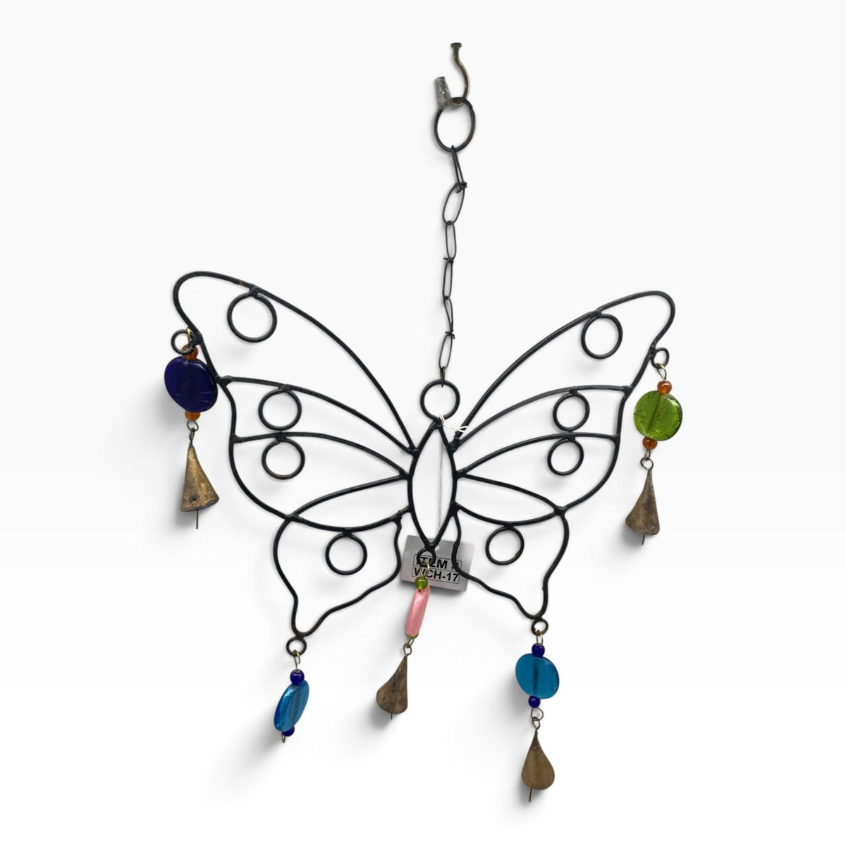 16033 - Large Metal 12" Butterfly Wind Chime with Ornate Glass Beads |19-27|