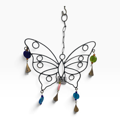 16033 - Large Metal 12" Butterfly Wind Chime with Ornate Glass Beads |19-27|