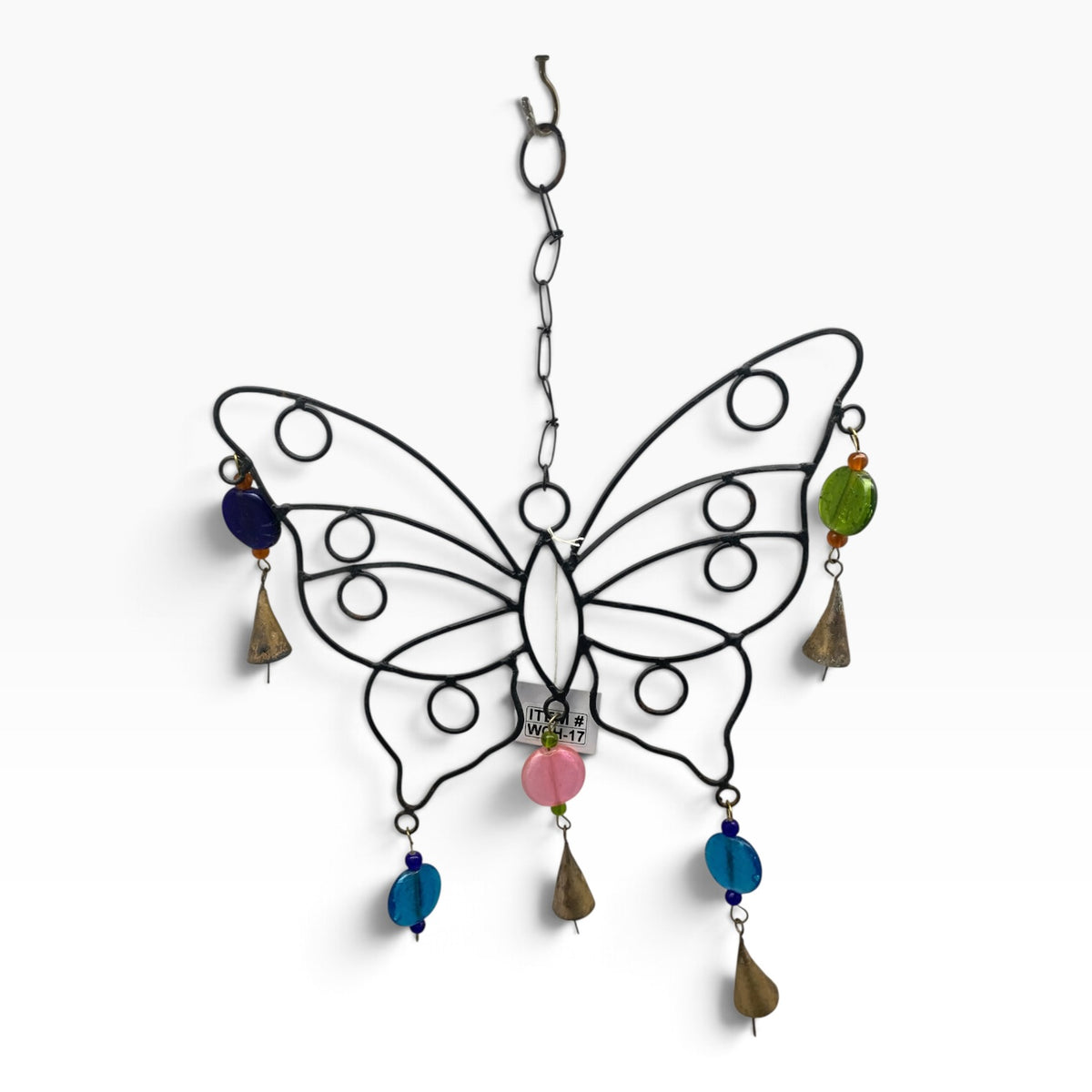 16033 - Large Metal 12" Butterfly Wind Chime with Ornate Glass Beads |19-27|