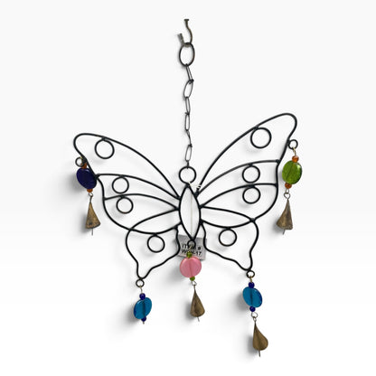 16033 - Large Metal 12" Butterfly Wind Chime with Ornate Glass Beads |19-27|