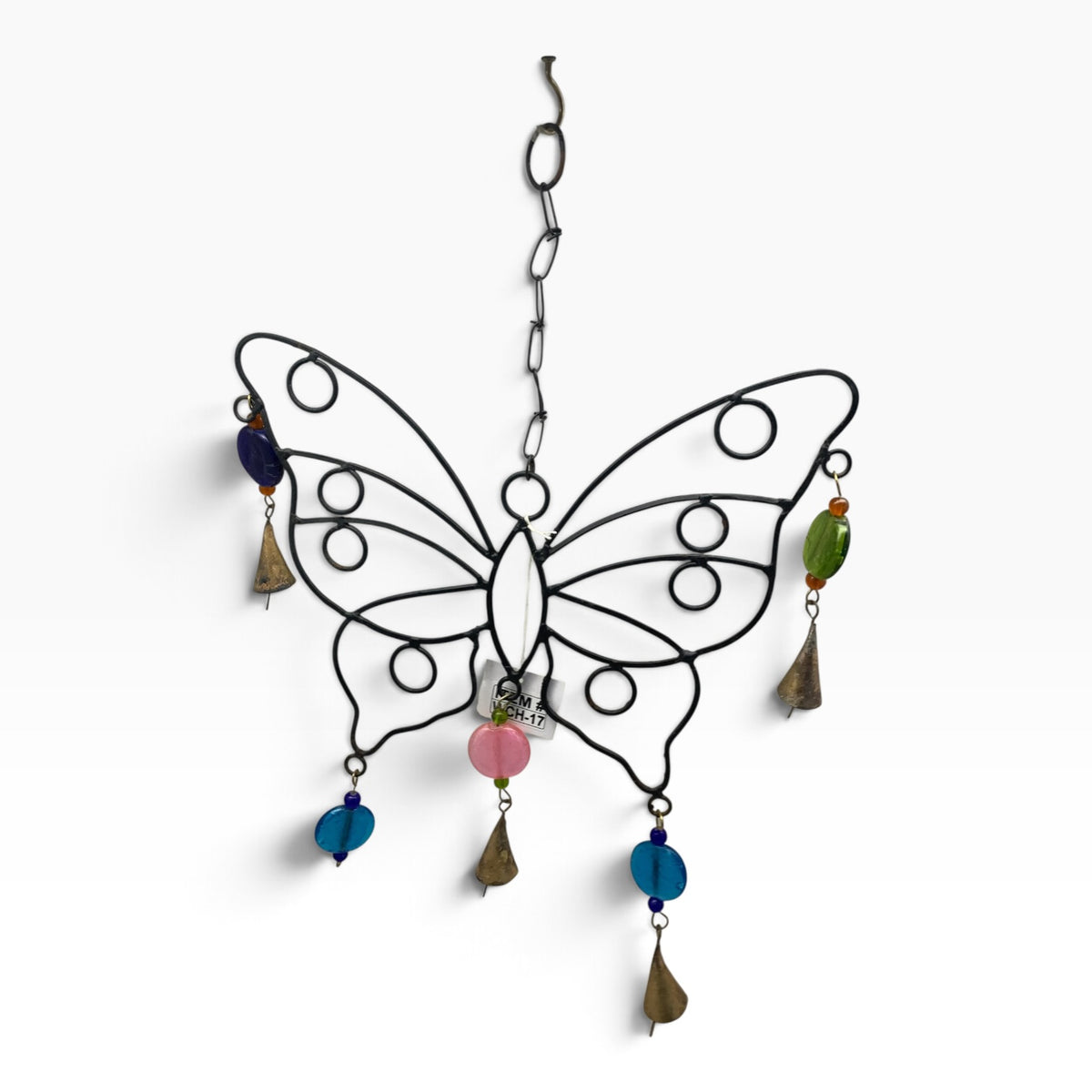 16033 - Large Metal 12" Butterfly Wind Chime with Ornate Glass Beads |19-27|