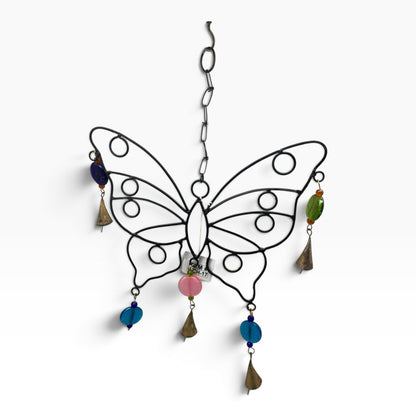 16033 - Large Metal 12" Butterfly Wind Chime with Ornate Glass Beads |19-27|