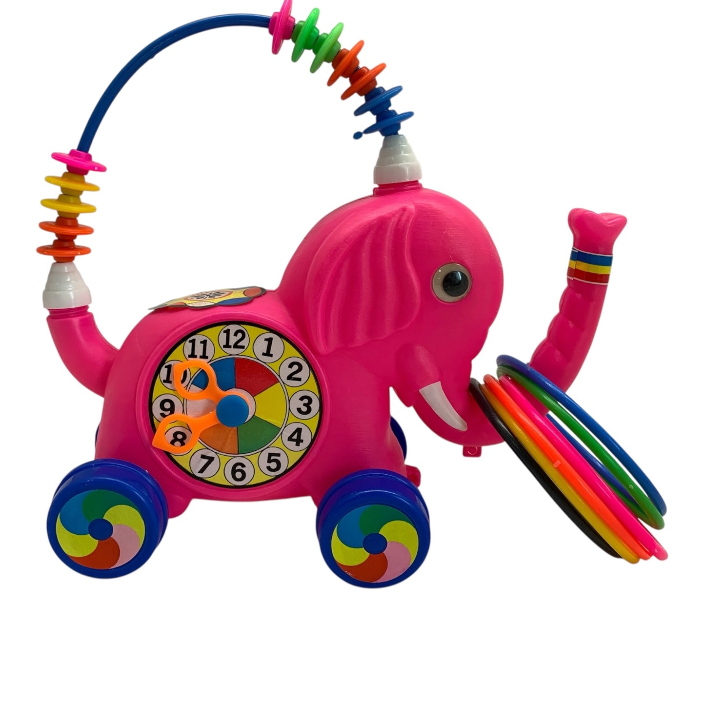 15019 - 12" Pink Elephant Pull Toy with Clock, Ring Toss, Counting and More |TBD|