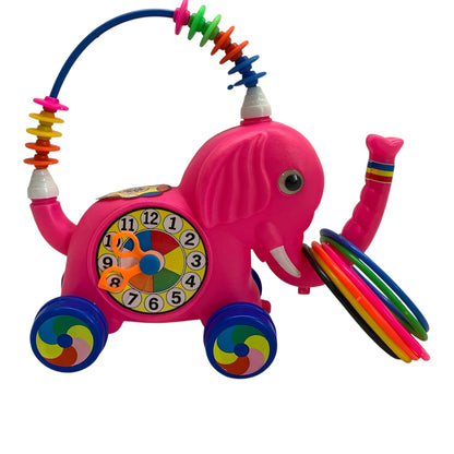 15019 - 12" Pink Elephant Pull Toy with Clock, Ring Toss, Counting and More |TBD|