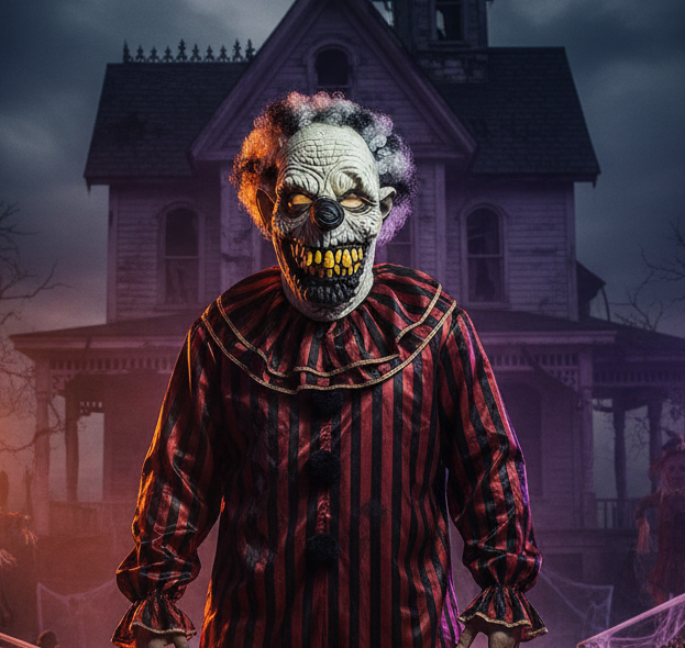 36576 - Creepy Adult Clown Mask White and Black Hair 10" |TBD|