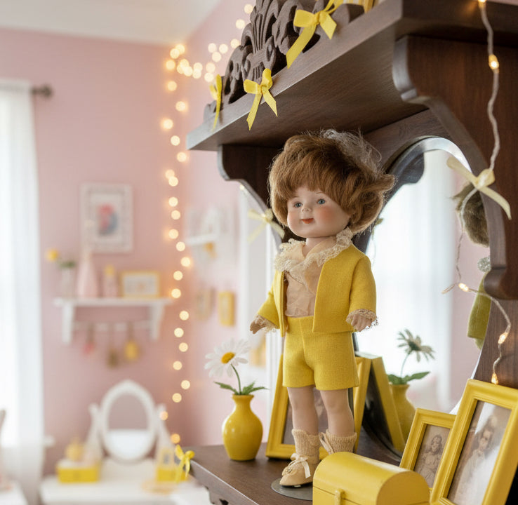 34037 - 13" January 1976 Moveable Porcelain Doll in Yellow Suit |TBD|