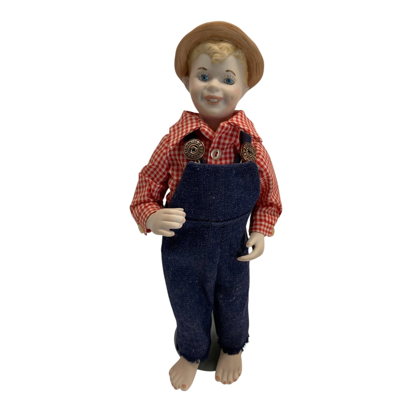 34001 - Vintage 12" Moveable Porcelain 1966 Boy Doll in Overalls |TBD|