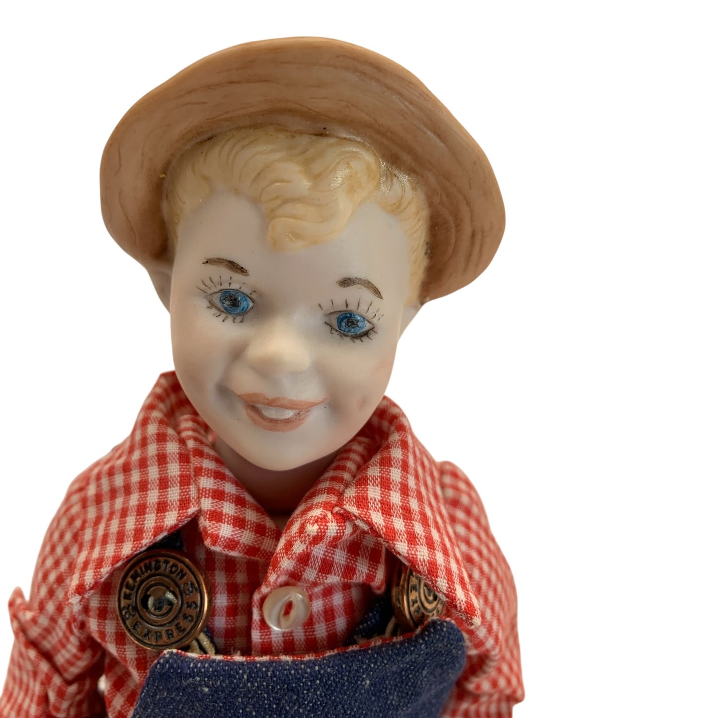 34001 - Vintage 12" Moveable Porcelain 1966 Boy Doll in Overalls |TBD|