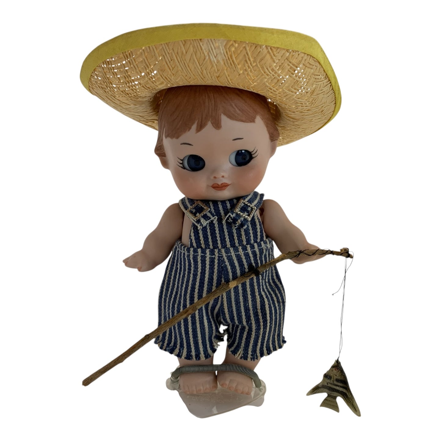 34035 - Vintage 7" Moveable Porcelain Fishing Doll with Straw Hat |TBD|