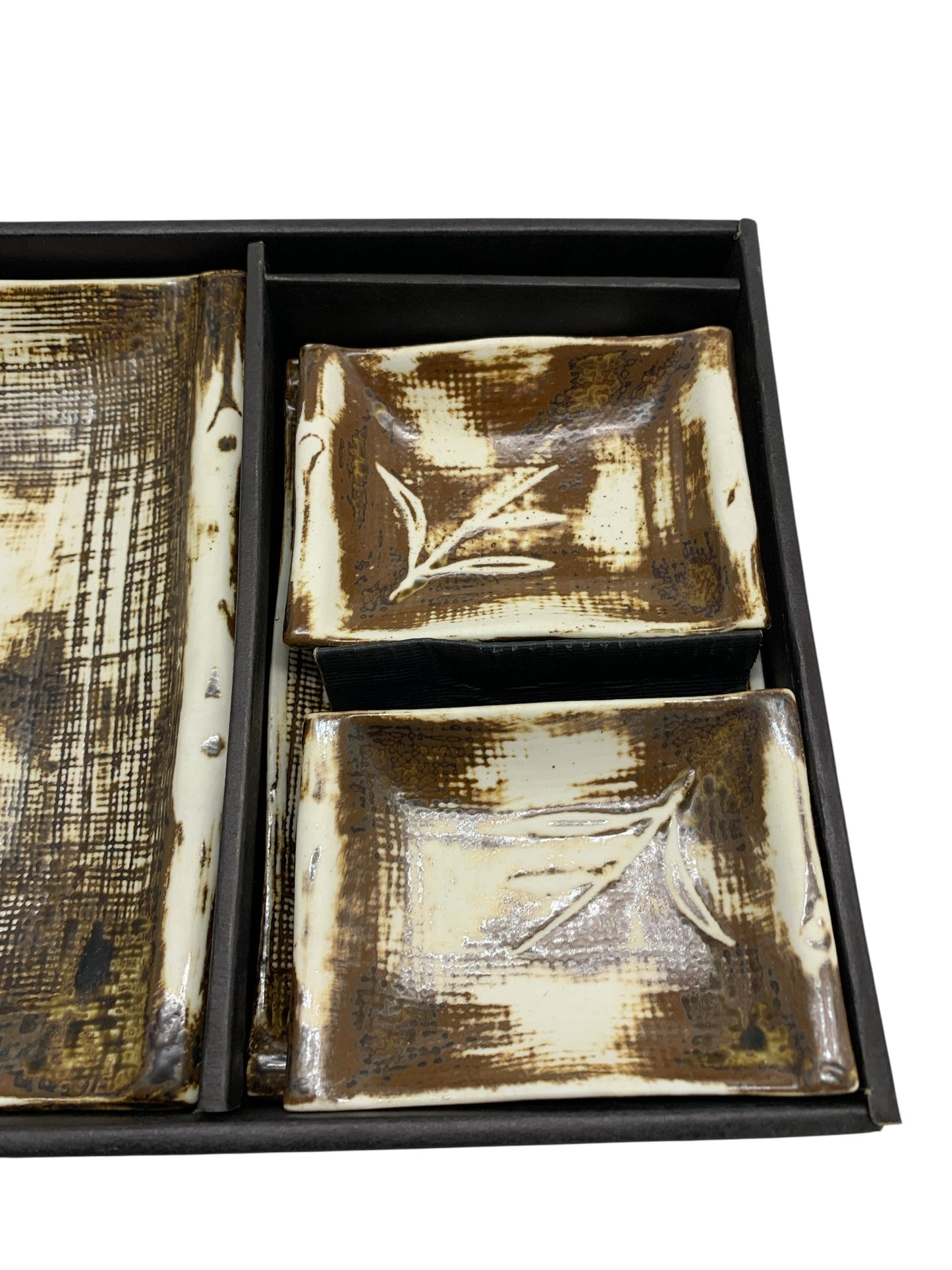 17122-Sushi Service Gift Set Brown and beige with Leaf Design 16"  |8-16|