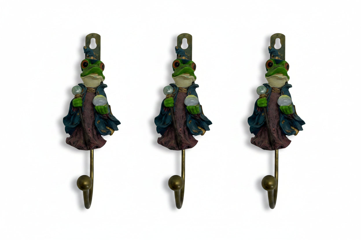 13984 - 5" Ceramic Frog Wizard Decorative Hooks 3-Piece Set |9-11|