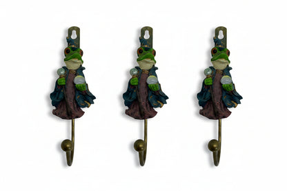 13984 - 5" Ceramic Frog Wizard Decorative Hooks 3-Piece Set |9-11|