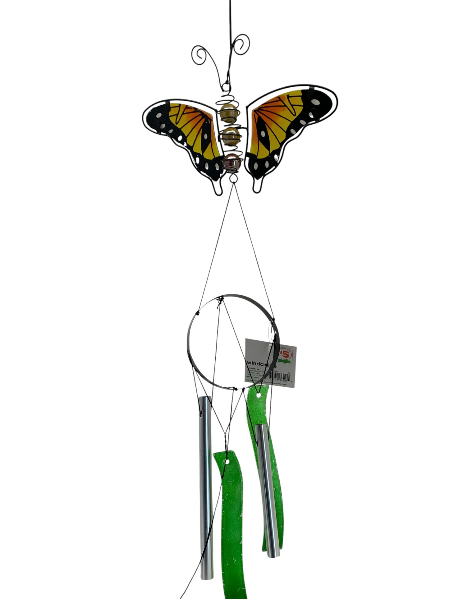 34025 -Stunning Monarch Glass Butterfly Windchime 16" |TBD|