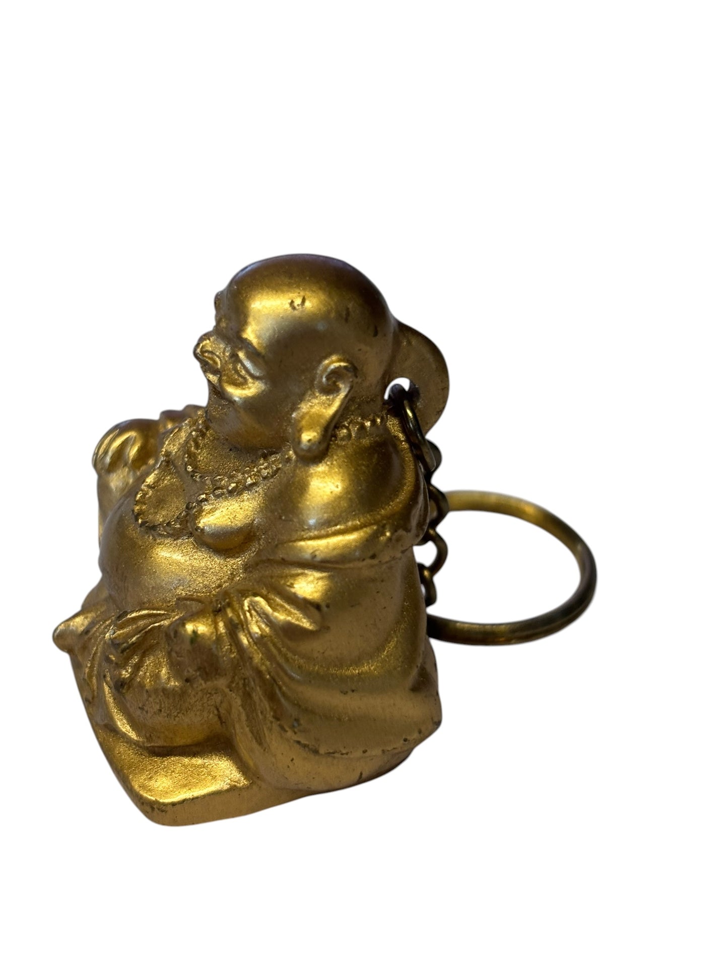 13157 - 2" Gold Sitting Ceramic Buddha Keychain #1 - Keychains |DVD Room-35|