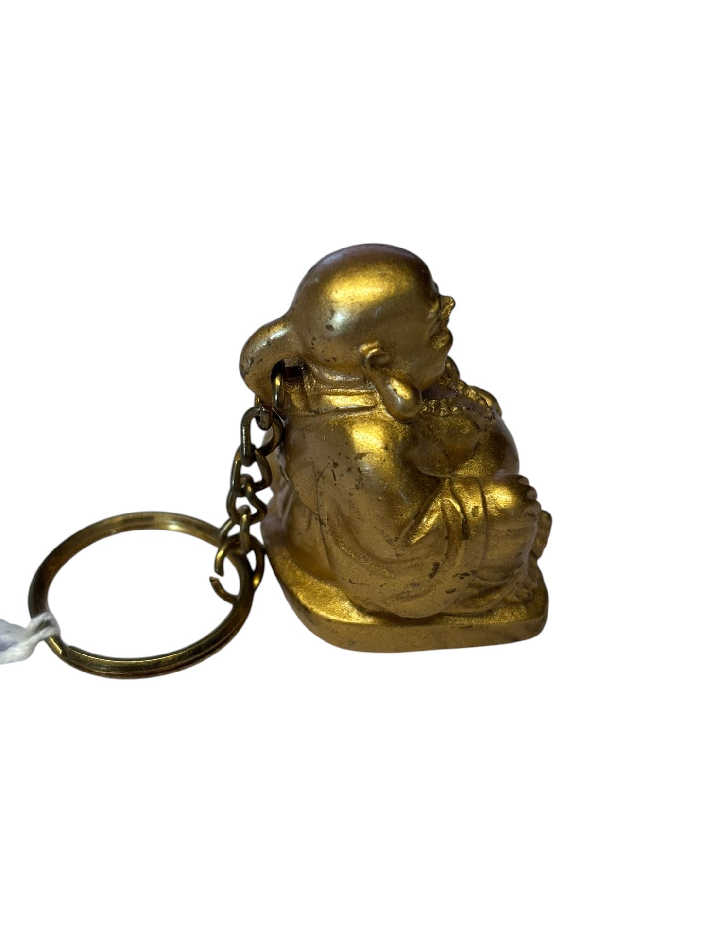 13157 - 2" Gold Sitting Ceramic Buddha Keychain #1 - Keychains |DVD Room-35|