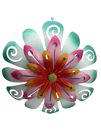 30029 -Teal & Pink Layered Metal Floral Garden Accent 21" Outdoor Patio Decoration |TBD|