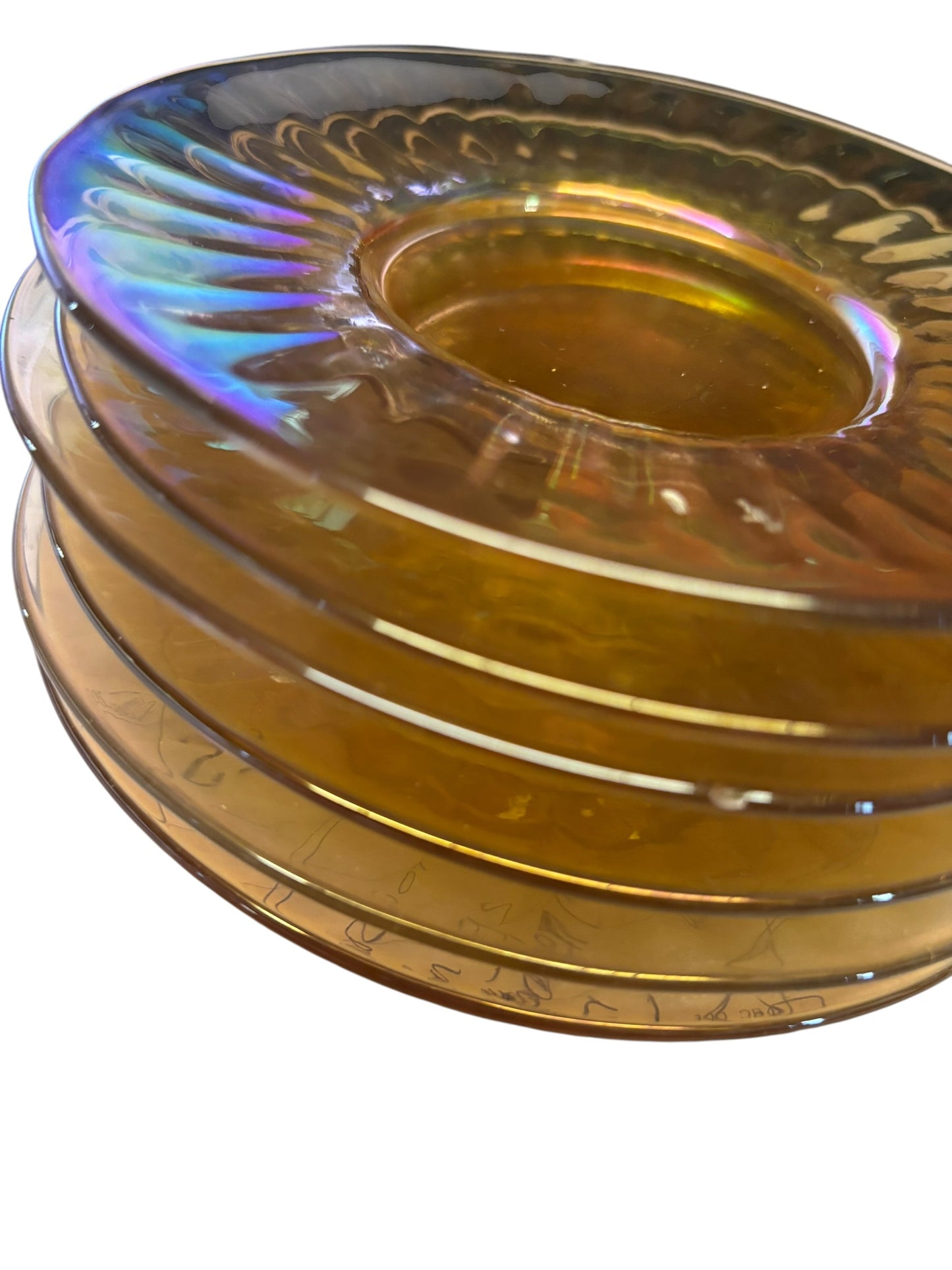 30612 - Vintage 1950 6" Saucers Plates Peach Carnival Glass Set of 6 Pieces |10-15|