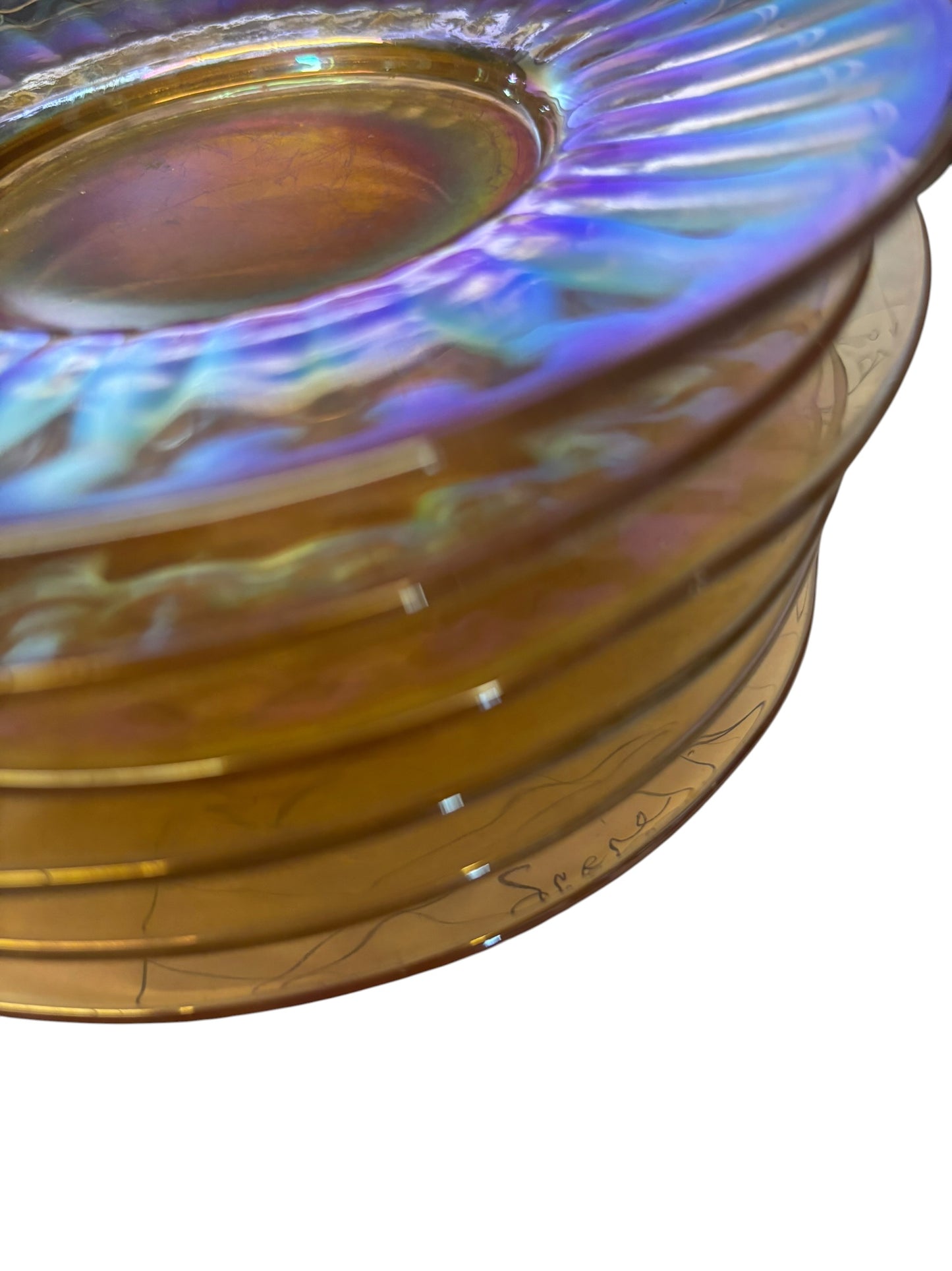 30612 - Vintage 1950 6" Saucers Plates Peach Carnival Glass Set of 6 Pieces |10-15|
