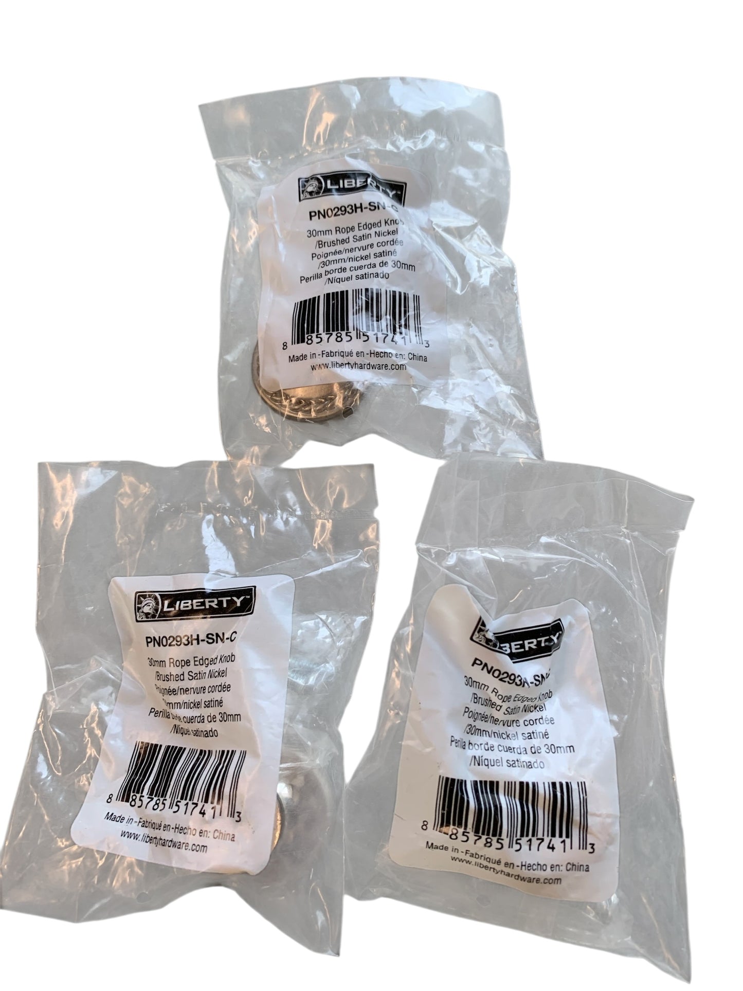 28788 - Three Pack 30mm Nickel Rope Edge Knob P13101H-CHR-C |6-11| |11-12|