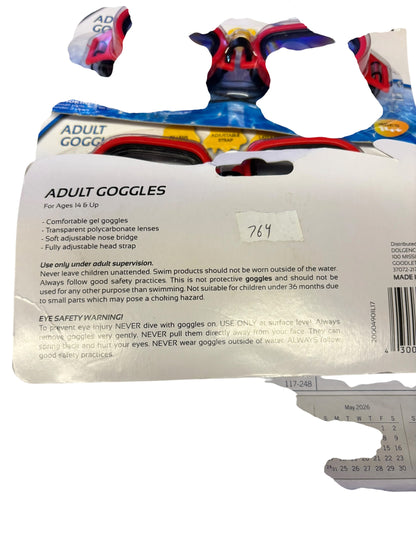 764 - SET OF THREE Adult Goggles Red Color LATEX FREE ADJUSTABLE STRAP AGES 14 PLUS- |