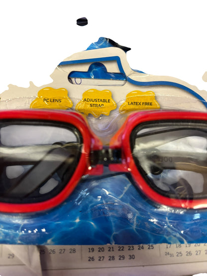 764 - SET OF THREE Adult Goggles Red Color LATEX FREE ADJUSTABLE STRAP AGES 14 PLUS- |