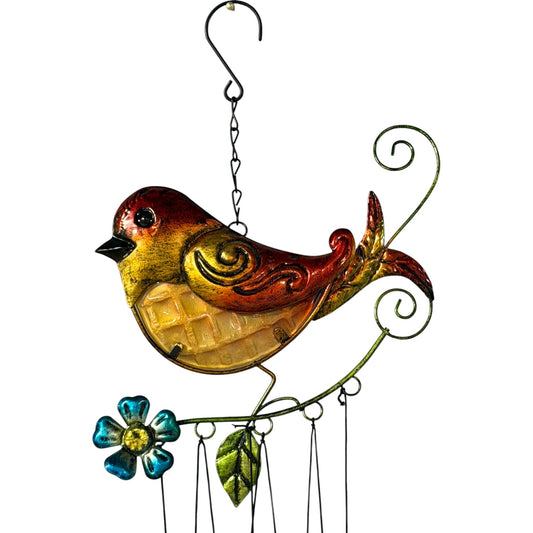 30388 - Metal Orange Bird w/ Glass Windchime 24.5” |G-4|