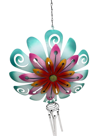 30029 -Teal & Pink Layered Metal Floral Garden Accent 21" Outdoor Patio Decoration |TBD|