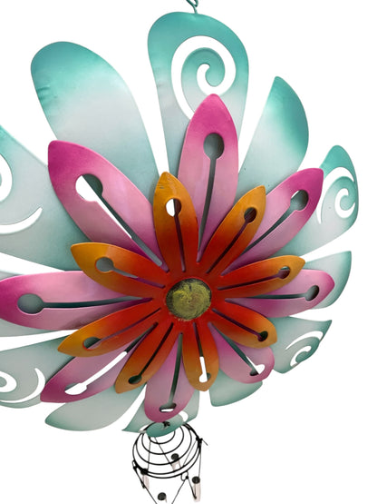 30029 -Teal & Pink Layered Metal Floral Garden Accent 21" Outdoor Patio Decoration |TBD|