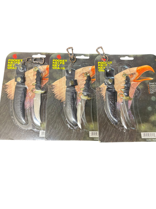 3925 -Set of Three 4.5" Knife Keychain w/Sheath |89|