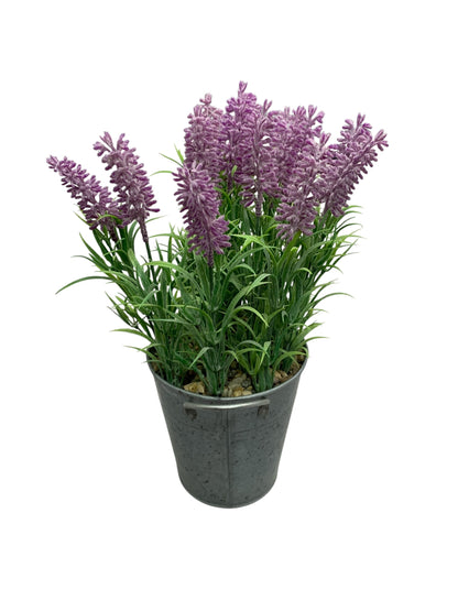 26202 - 12" FAUX Lavender in Tin Bucket  |14-20| |15-19|