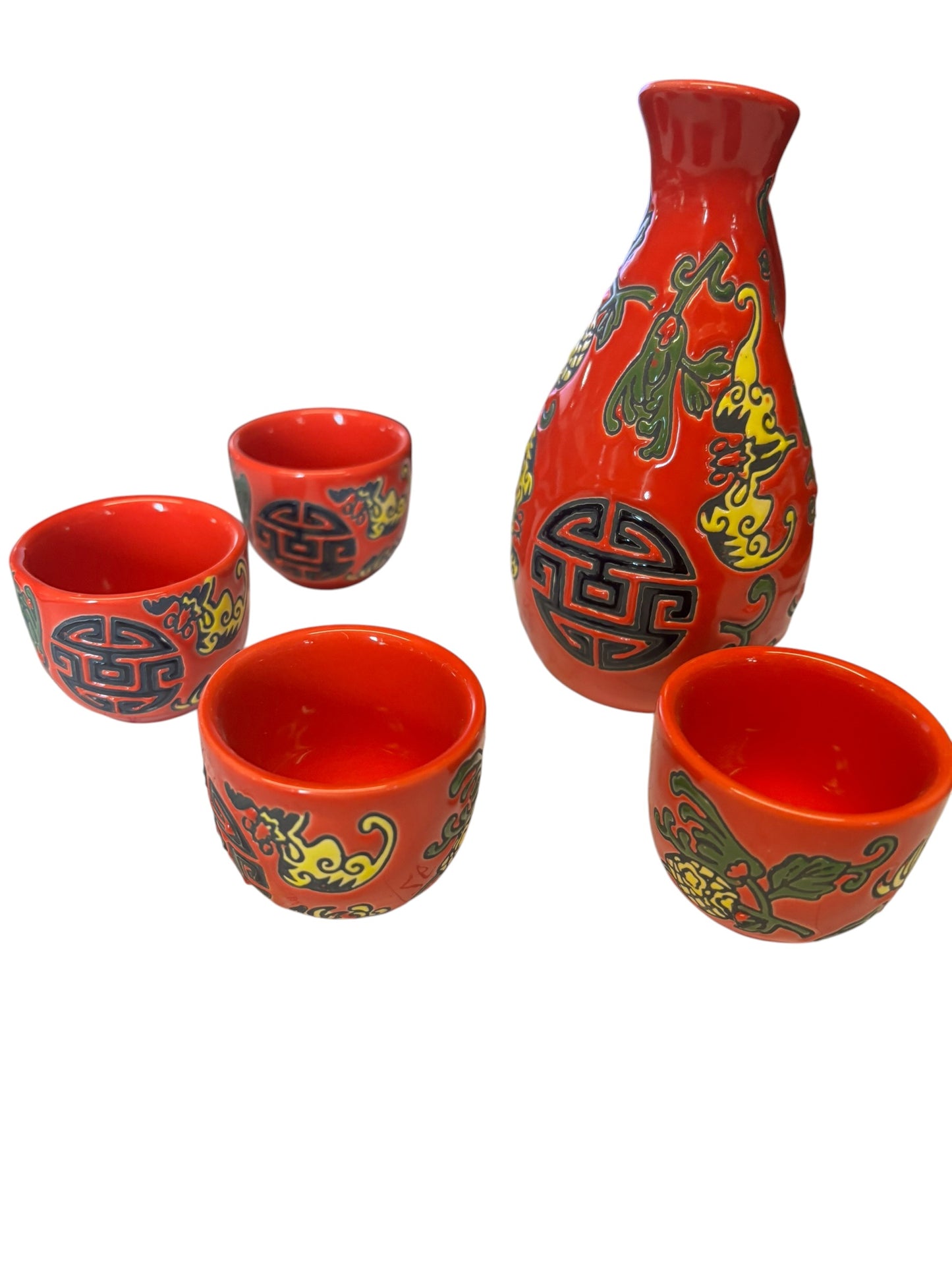 7634 - Stunning 5-Piece Red Ceramic Sake Set 5.5 inch BOGO FREE!|A-7|POD 3|Store|