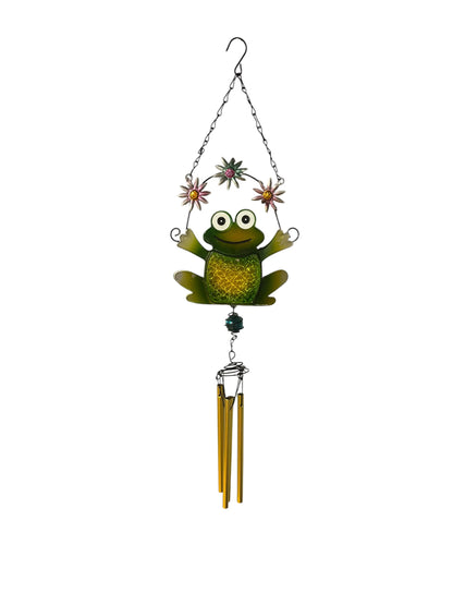 2940 - 23" METAL Frog Juggling Flowers Chime |G-8|