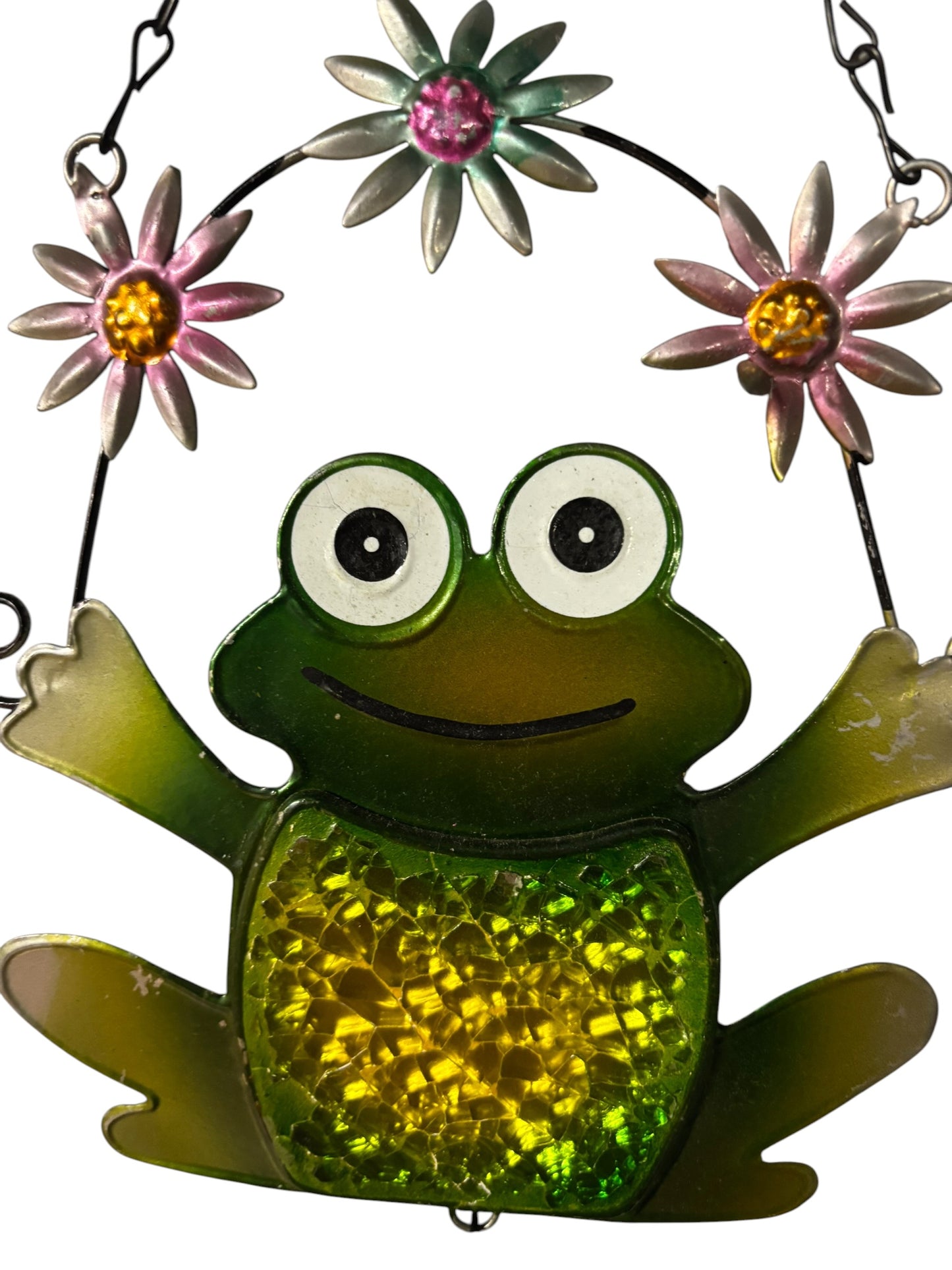 2940 - 23" METAL Frog Juggling Flowers Chime |G-8|