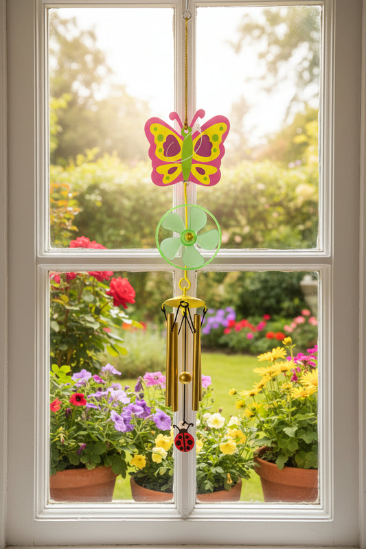 29800 - 12-Inch Metal Butterfly Wind Chime With Windmill |G-4|