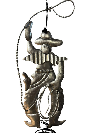 29751 - 32" Metal Texas Windchime w Silver Cowboy |G-7|