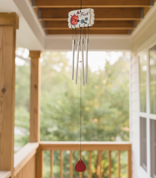24729 - 22" Metal and Ceramic Faith Ladybug Wind Chime |G-7|