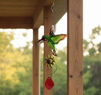 22101 - Metal and Crystal 12" Windchime Hummingbird Charm |G-7|