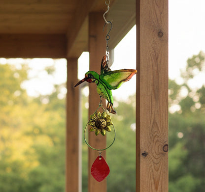22101 - Metal and Crystal 12" Windchime Hummingbird Charm |G-7|