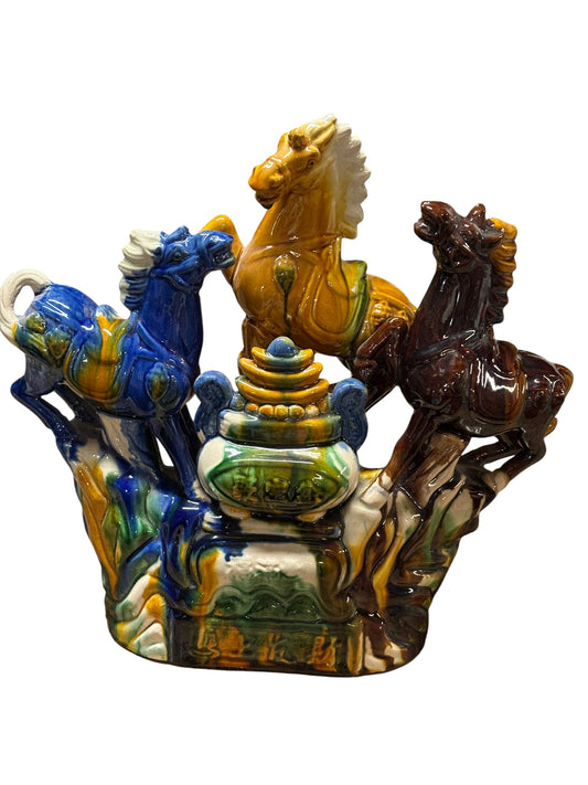 8030 - 13" Ceramic 3 Tang Horses - Over Urn Year of the Horse |TBD|