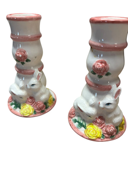 2091 - Set of 2 Rabbit Candle Holders - PUT AWAY