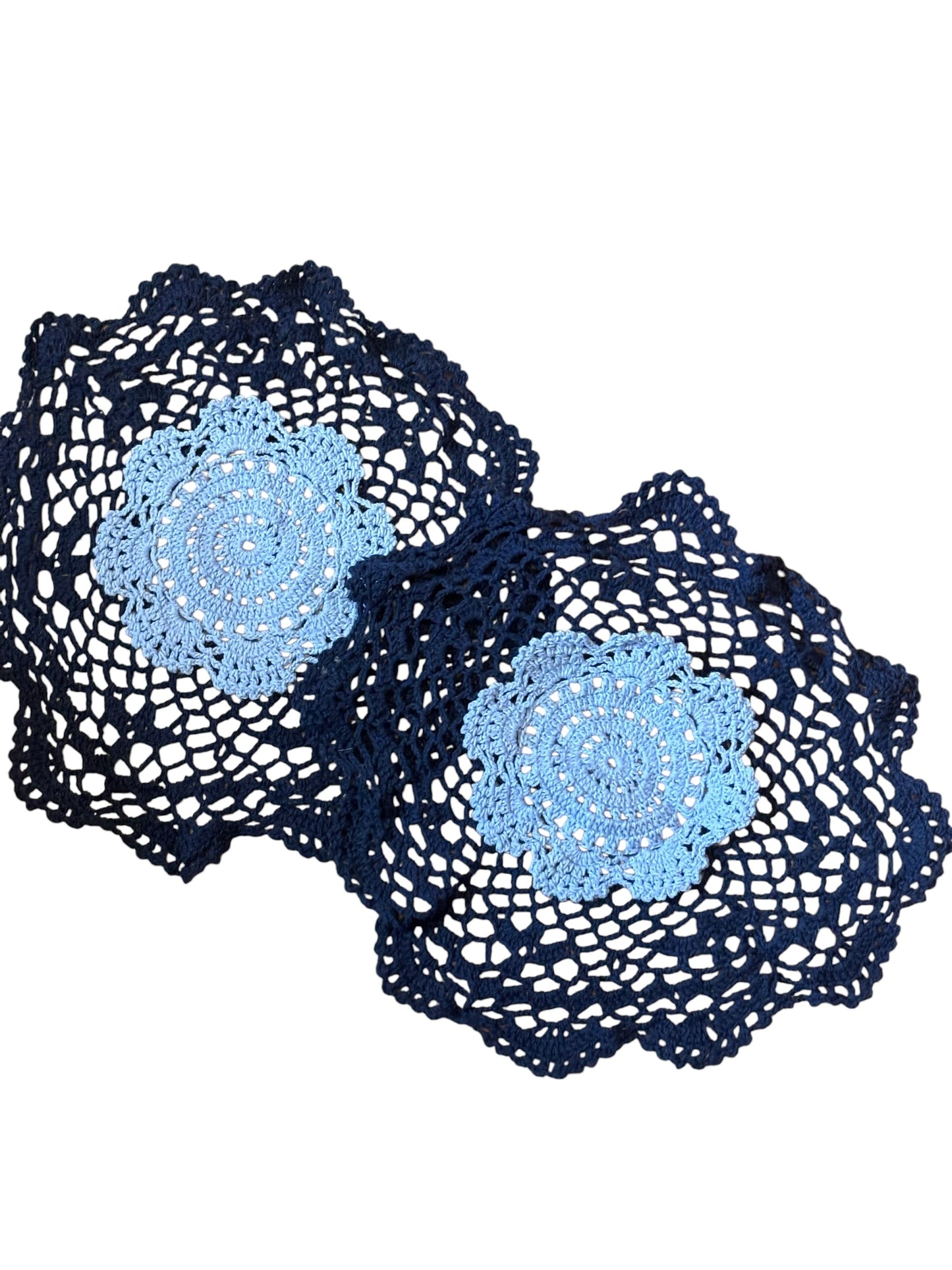15885 - SET OF TWO HAND MADE 10"Two Color Blue 100% COTTON Doily Crochet - [TBD]
