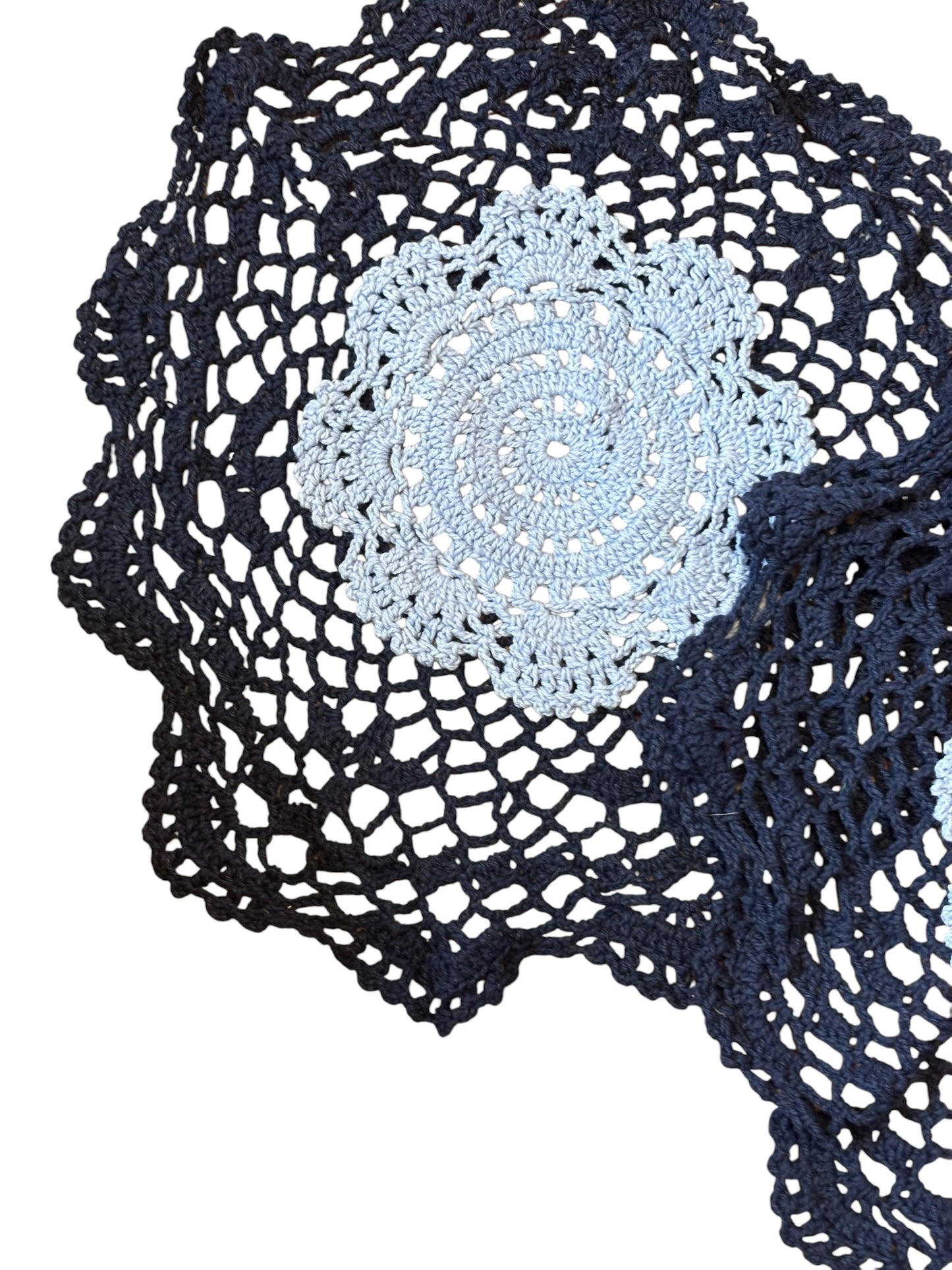 15885 - SET OF TWO HAND MADE 10"Two Color Blue 100% COTTON Doily Crochet - [TBD]