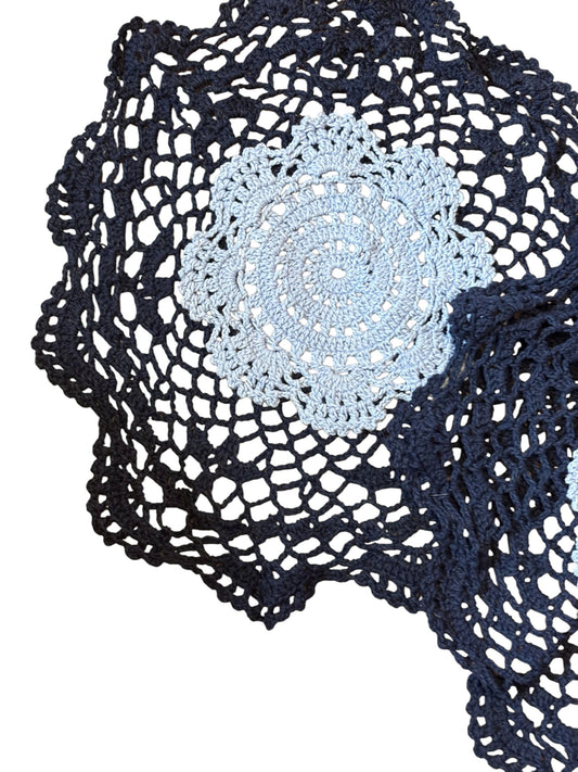 15885 - SET OF TWO HAND MADE 10" Two Color Blue 100% COTTON Doily Crochet - [TBD]